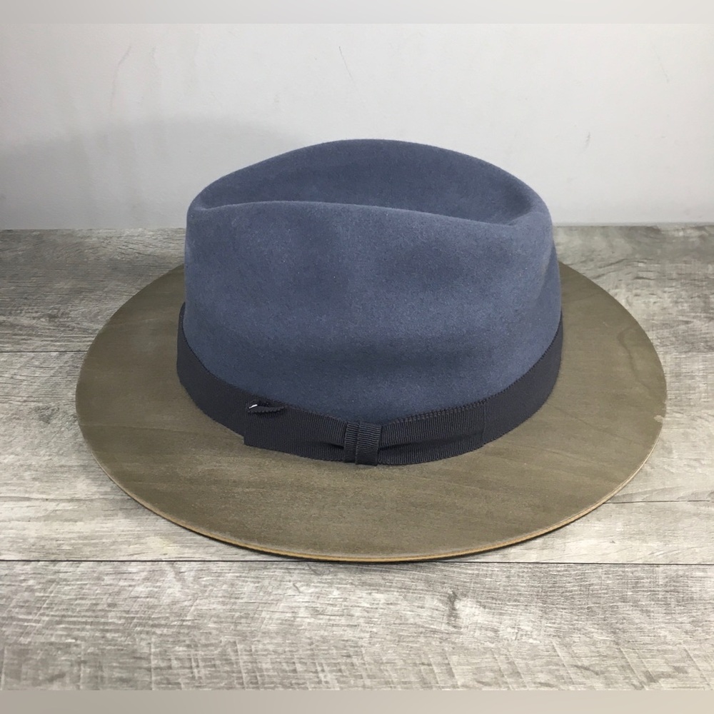 Gray Felt Capica Brown Walnut Wooden Brim Edge Hat Fedora Size Large / 58 Cm